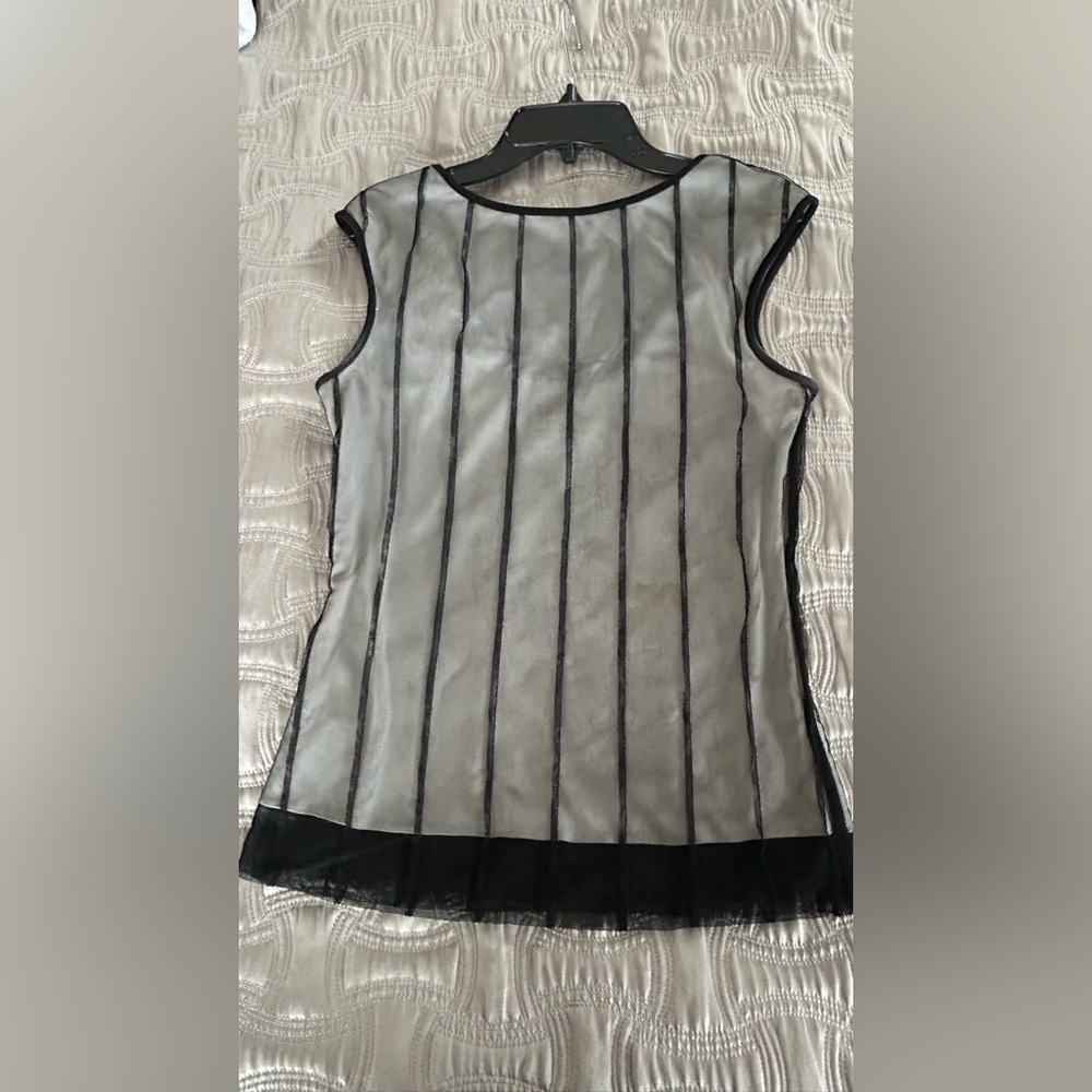 POLECI Designer Women Grey/Black Mesh Lined Sleeveless Top Boat Neck Open Back S